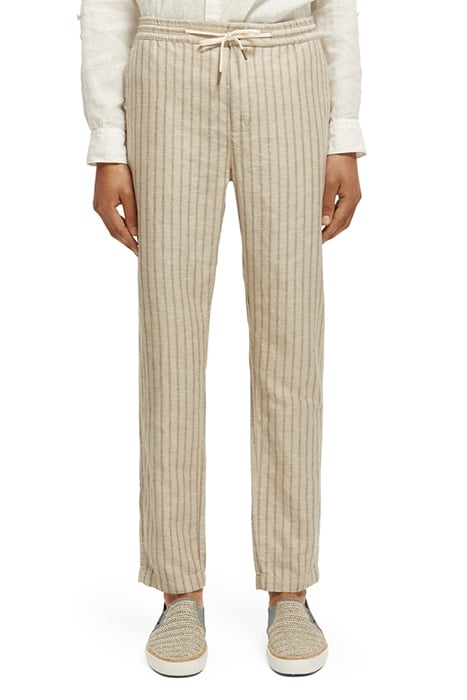 WARREN- STRIPED COTTON LINEN JOGGER SAND/ BLACK STRIPE 3