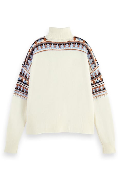 FAIR ISLE ROLL NECK WOOL-BLEND PULLOVER AGED WHITE 2