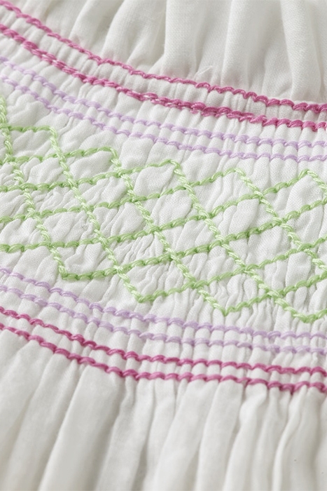 SMOCKED NECKLINE LIGHTWEIGHT COTTON TOP OFF WHITE 7