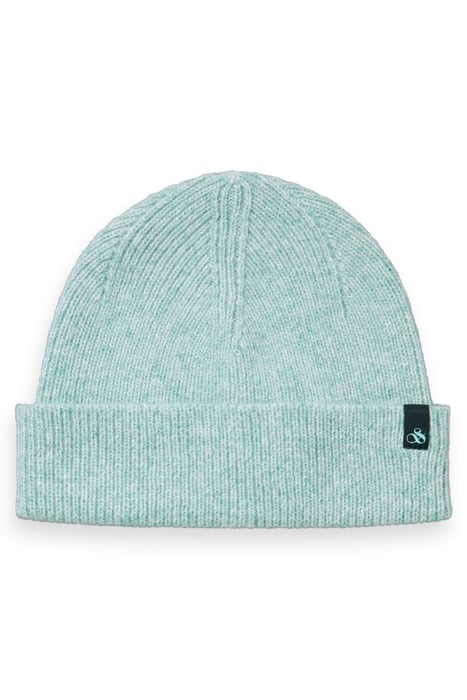 WOOL-BLEND RIB KNIT BEANIE TURQUOISE MELANGE 1