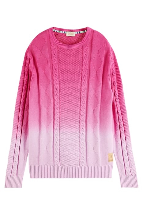 GRADIENT COTTON CABLE KNIT PULLOVER CERISE 1