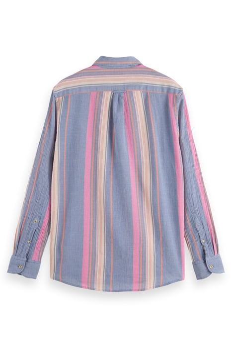 REGULAR FIT CRINKLED VOILE IN STRIPES AND CHECKS BLUE/PINK S 7