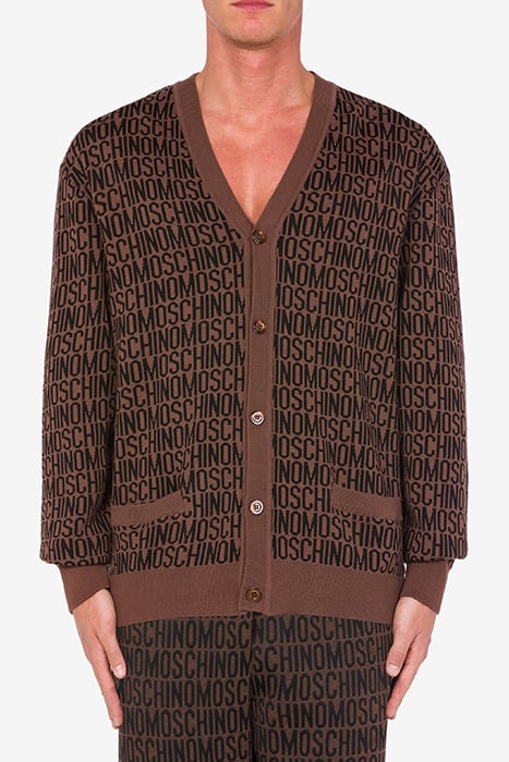 ALLOVER LOGO JACQUARD WOOL CARDIGAN DARK BROWN 1