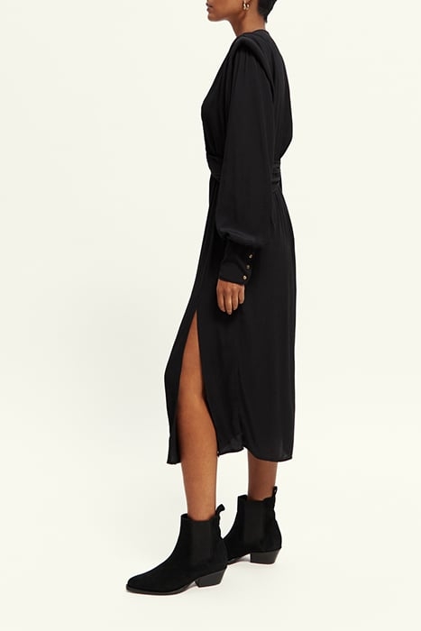 LONG-SLEEVE DRAPED DRESS WITH SLIT DETAIL BLACK 6