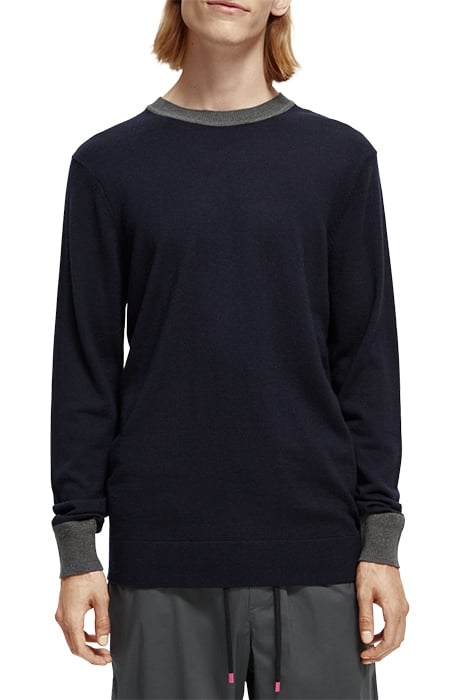 CONTRAST-TRIMMED LIGHTWEIGHT WOOL-BLEND CREWNECK PULLOVER NA 3