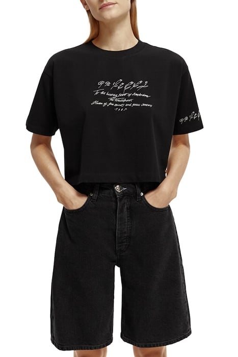 POEM EMBROIDERED CROPPED T-SHIRT IN ORGANIC COTTON BLACK 2