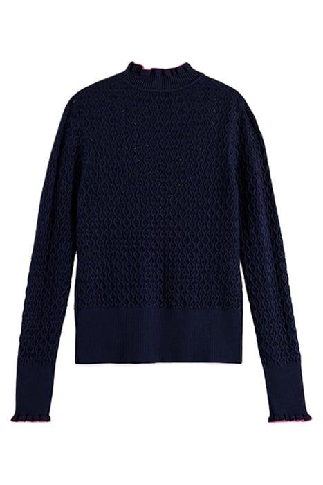 POINTELLE RUFFLE SLIM FIT PULLOVER NAVY 2