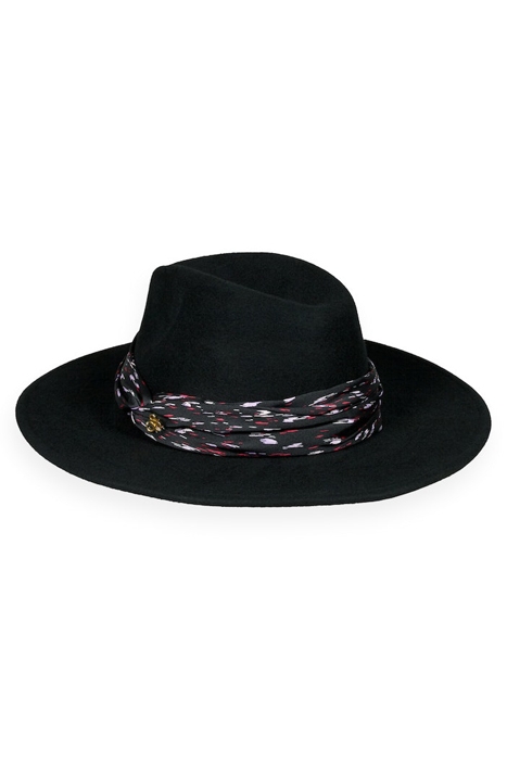 PRINTED SCARF FEDORA HAT BLACK 2