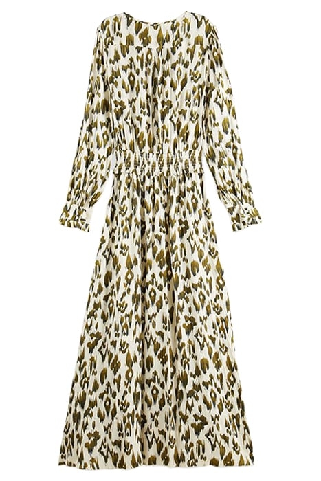 LONG PLEATED DRESS BRUSHED IKAT ARMY GREEN 3