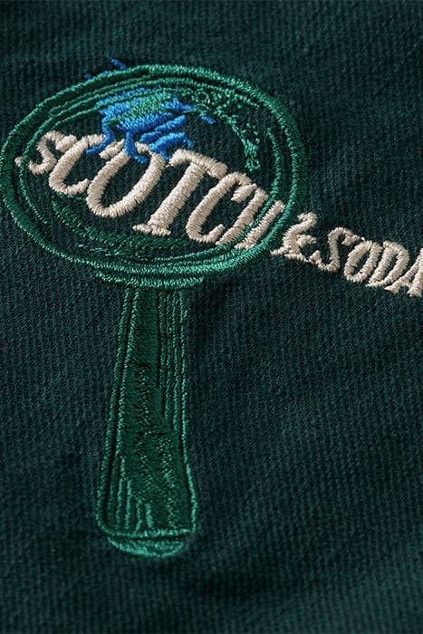 EMBROIDERED ARTWORK COTTON LINEN WORKER SHORTS FOREST 8