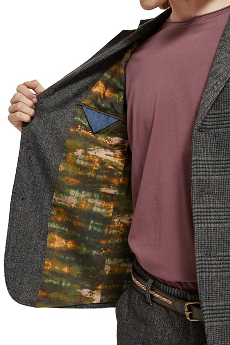 WOOL/ COTTON BLEND SINGLE-BREASTED BLAZER BLACK GREY CHECK 7