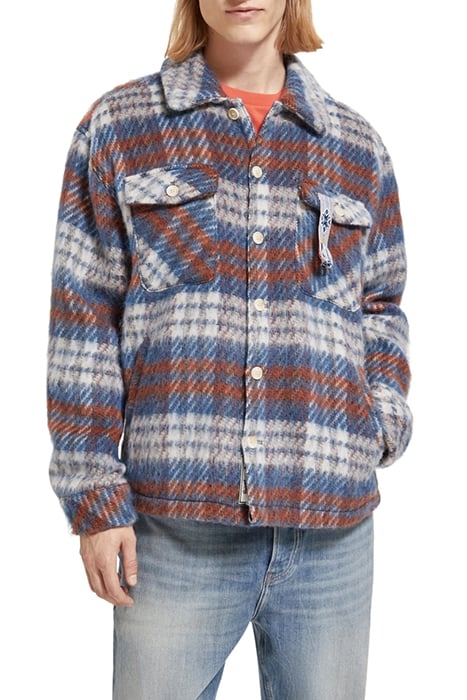 BRUSHED WOOL BLEND CHECK OVERSHIRT BLUE WHITE CHECK 1