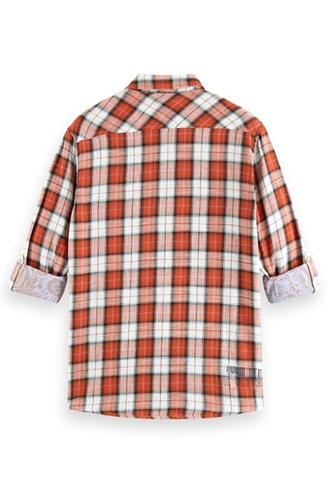 FLANNEL CHECK SHIRT WITH SLEEVE ROLL UP BLUE RED CHECK 5