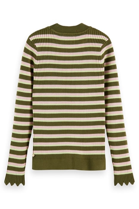 SLIM-FIT RIB STRIPE PULLOVER MILITARY PINK STRIPE 5