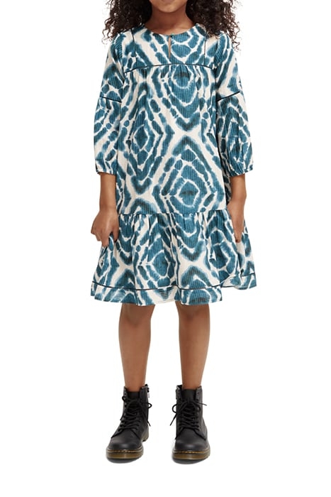 ALL-OVER PRINTED LADDER TAPE MIDI DRESS DISCO TIE DYE BOTTLE 2