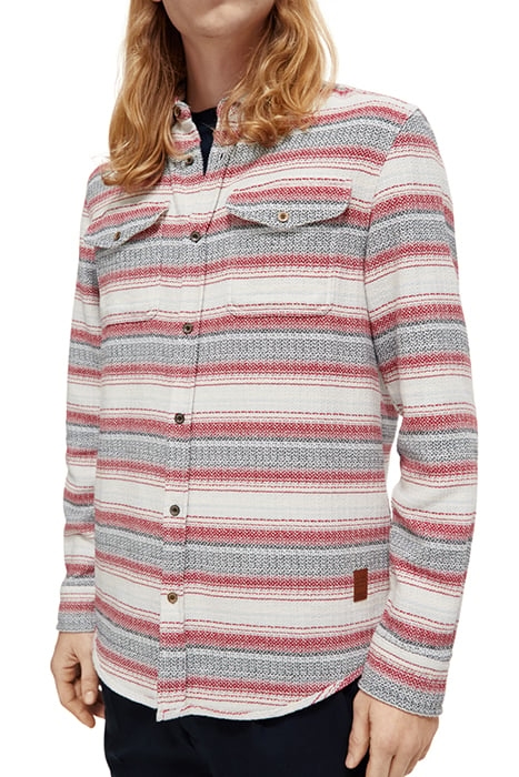 WAFFLE CHECK STRIPE SHIRT MULTI BLUE STRIPE 1