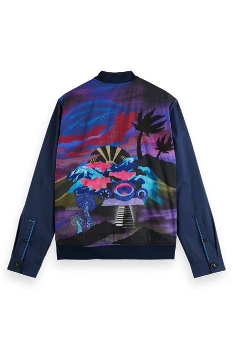 STRETCH POPLIN BOMBER JACKET WITH PRINTED BACK PANEL STEEL 5
