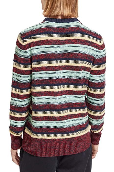 REGULAR FIT MIXED YARN STRIPE MIX PULLOVER RUBY MELANGE 2