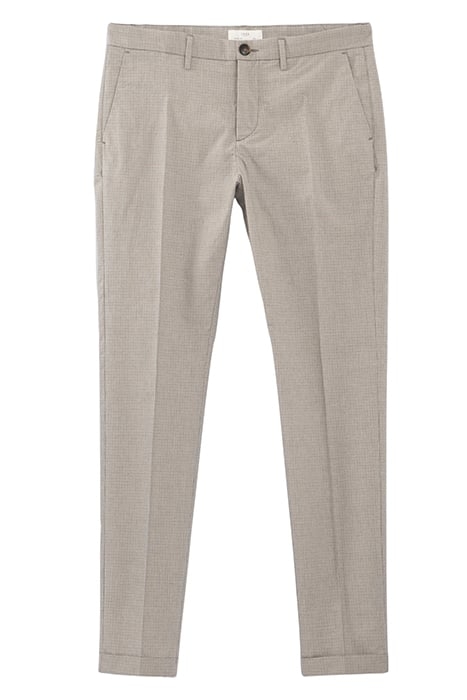 BEIGE SEMI-PLAIN CHECK SLIM TROUSERS 1