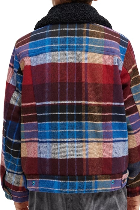 WOOL BLEND CHECK TRUCKER JACKET WITH REPREVE® FILLING BLUE M 2