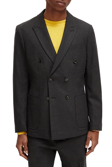 BRUSHED DOUBLE-BREASTED WOOL-BLEND BLAZER VINYL MELANGE 1