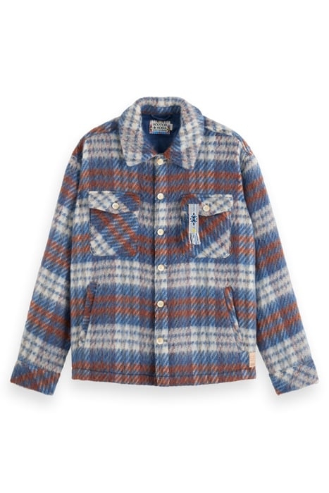 BRUSHED WOOL BLEND CHECK OVERSHIRT BLUE WHITE CHECK 4