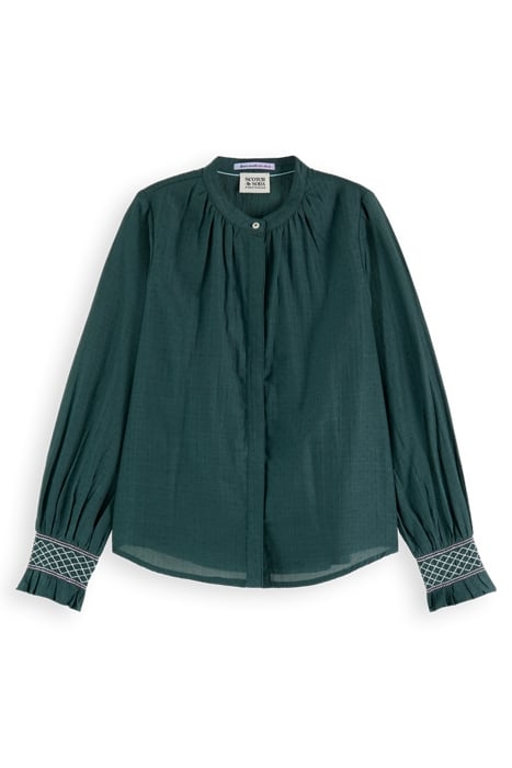 LONG-SLEEVED SMOCKED CUFF SHIRT BOTTLE GREEN 3