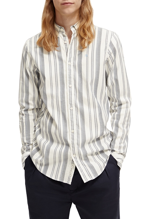 ESSENTIAL OXFORD STRIPE SHIRT ECRU NIGHT STRIPE 1