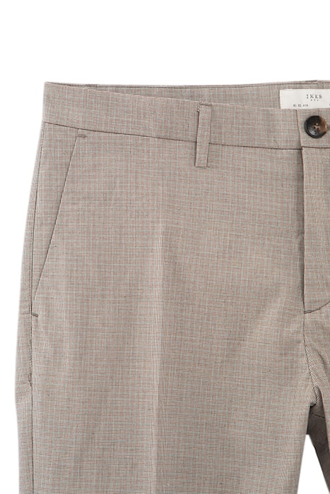 BEIGE SEMI-PLAIN CHECK SLIM TROUSERS 2