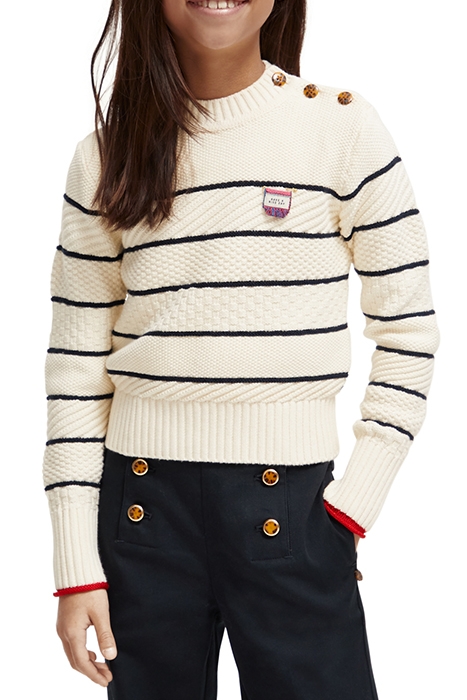 BUTTON SHOULDER BRETON PULLOVER ECRU 1