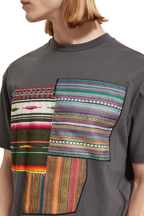 RELAXED FIT WOVEN APPLIQUE T-SHIRT IN COTTON-KAPOK BLEND MOO 6