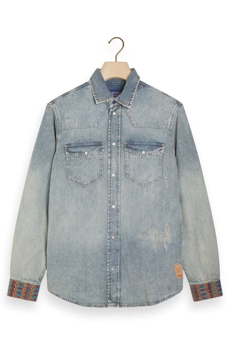 DENIM WESTERN SHIRT WITH DAMAGES AND EMBROIDERED CUFFS INDIG 4
