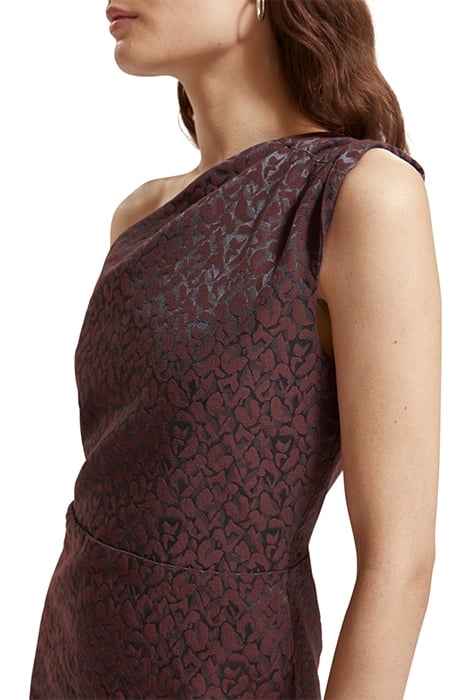 ONE SHOULDER MINI DRESS LEOPARD JACQUARD BORDEAUX 7