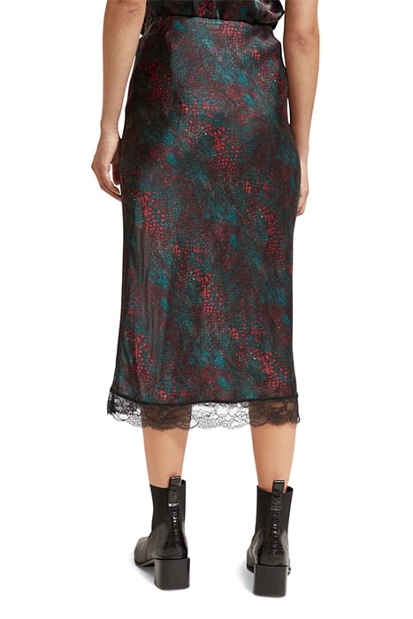 SATIN HIGH RISE MIDI SKIRT WITH LACE DETAIL SNAKE 2