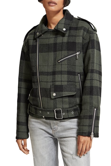 GREEN CHECK BIKER JACKET MILITARY GREEN CHECK 1