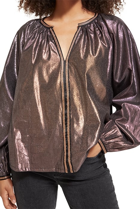 SHINY BALLOON SLEEVE EMBROIDERED TOP EVENING BLACK 5