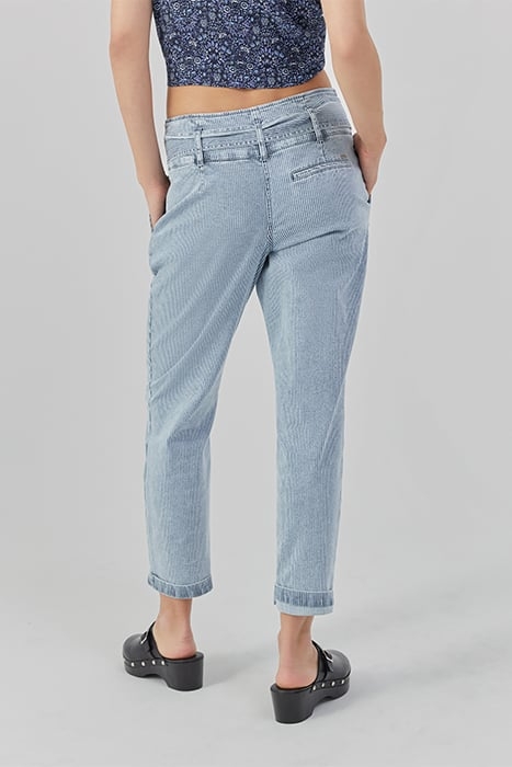 BLUE BELTED PAPERBAG JEANS WITH THIN WHITE STRIPES 2