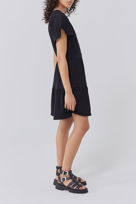WOMEN'S BLACK BUTTON-FRONT V-NECK DRESS 6