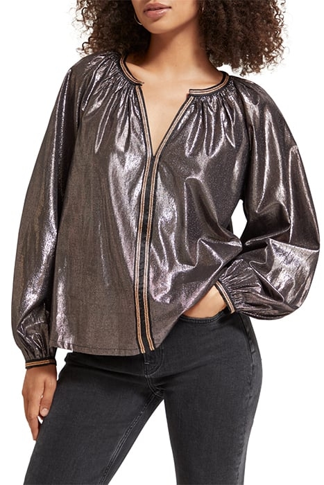 SHINY BALLOON SLEEVE EMBROIDERED TOP EVENING BLACK 1