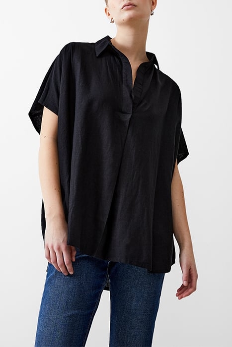 S/S LINEN BLEND POPOVER BLACK 1