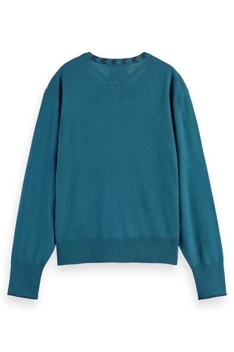 JACQUARD TRIM CREW NECK CARDIGAN DARK TEAL 5