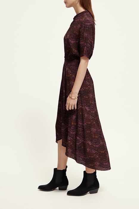 MIDI DRESS WITH HIGH LOW HEM FEATHER BORDEAUX 6