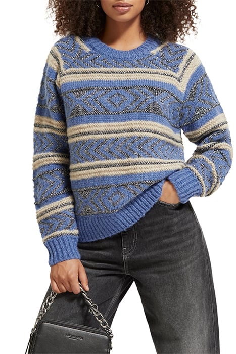 METALLIC FAIR ISLE PULLOVER DUTCH BLUE 1