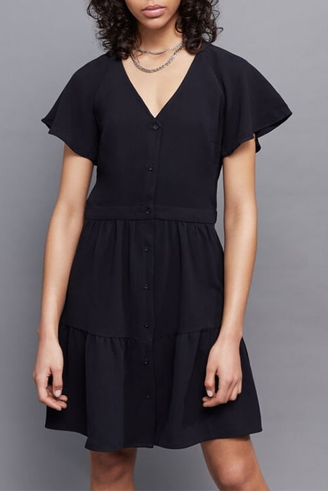 WOMEN'S BLACK BUTTON-FRONT V-NECK DRESS 1