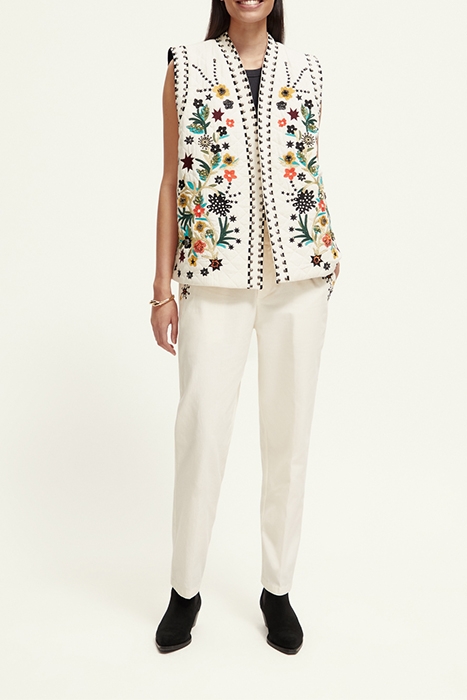 EMBROIDERED HIGH RISE PANT ECRU 3