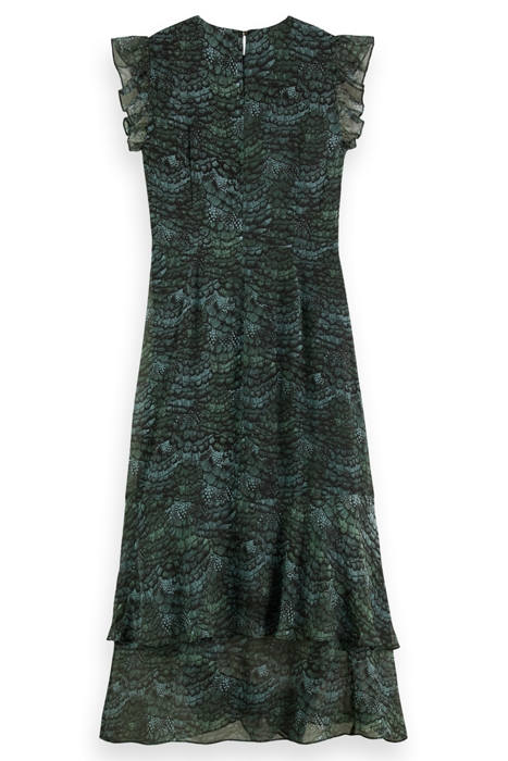 SLEEVELESS MIDI FLOUNCE DRESS FEATHER BOTTLE GREEN 5