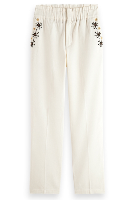 EMBROIDERED HIGH RISE PANT ECRU 4
