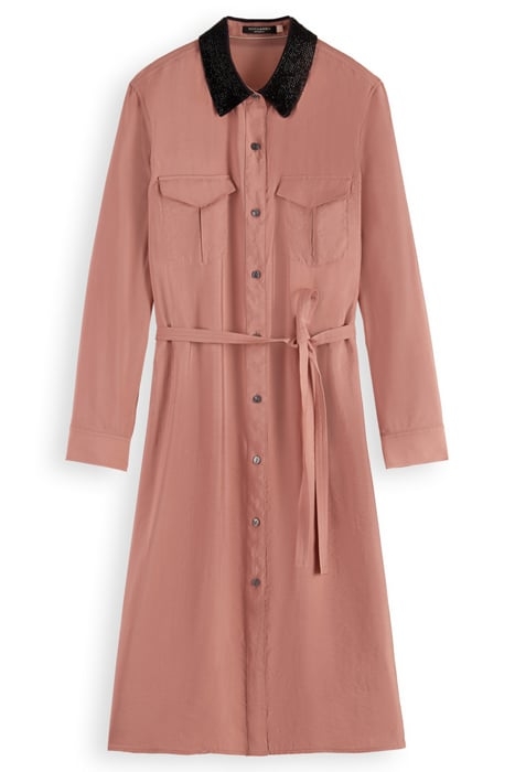 BEADED COLLAR MIDI SHIRT DRESS DUSTY ROSE 4