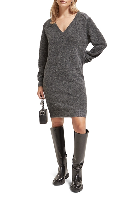 RELAXED V NECK KNITTED DRESS CHARCOAL MELANGE 2