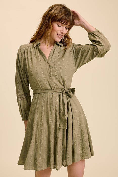 RINDA - LICHEN SHIRT DRESS WITH EMBROIDERY AND ALL-OVER LACE 1